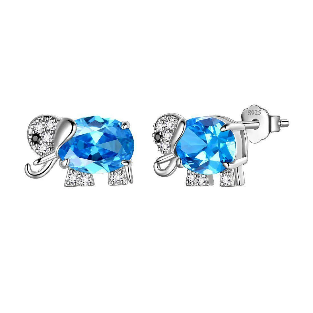 Women Elephant Necklace Earrings Ring Jewelry Sets Blue March Birthstone Girl Birthday Gifts