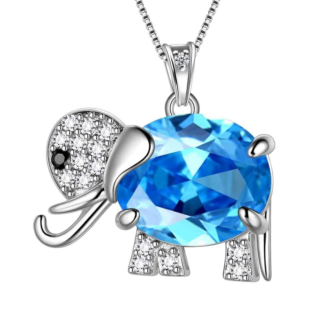 Women Elephant Necklace Earrings Ring Jewelry Sets Blue March Birthstone Girl Birthday Gifts
