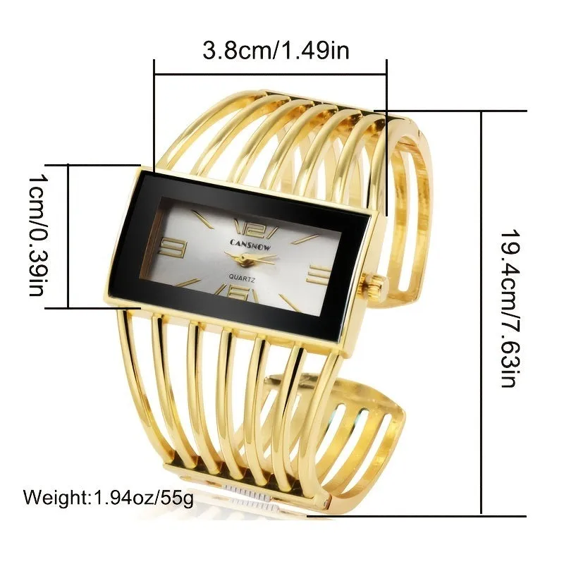 Women Luxury Cuff Bracelet Rectangular Dial Hollow Analog Quartz Wrist Watch For Ladies