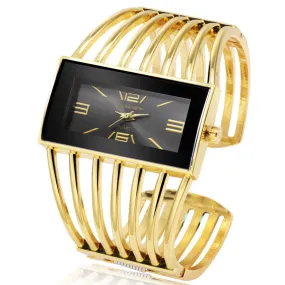 Women Luxury Cuff Bracelet Rectangular Dial Hollow Analog Quartz Wrist Watch For Ladies