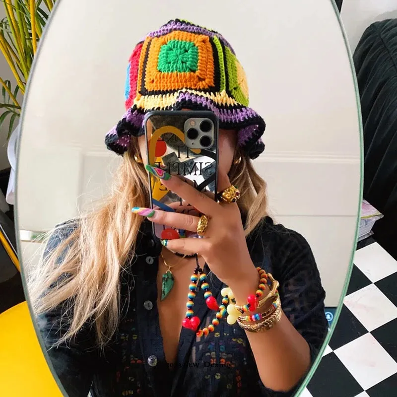 Y2K trending crochet fashion retro bucket hat